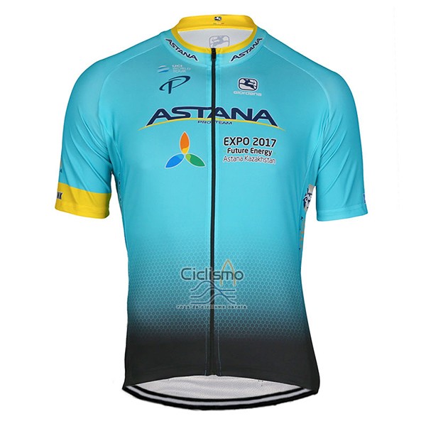 Astana Ropa Ciclismo Culotte Corto 2017 Mangas Cortas Azul Claro
